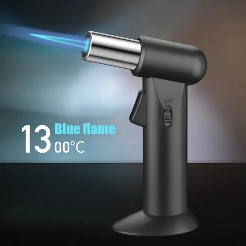 Metal Large Flame Gun Lighter,Windproof Blue Flame,Adjustable Flame Size,Safe Locking Fire, Outdoor Barbecue Gadgets