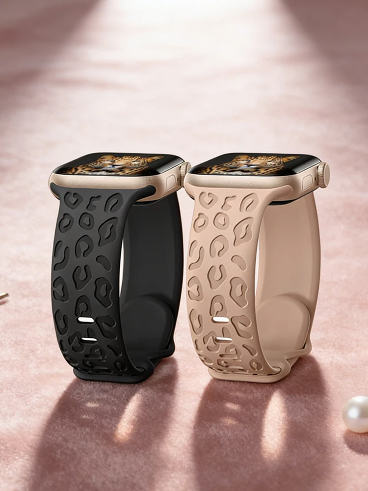 Leopard Engraved Straps For Apple Watch Band 46mm 45mm 44mm 42mm 41 40mm 49 correa bracelet iwatch series 11 10 9 ultra 7 se 6 8